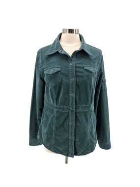Aventura Womens Large Jacket Organic Cotton Corduroy Snap Button Collared Green